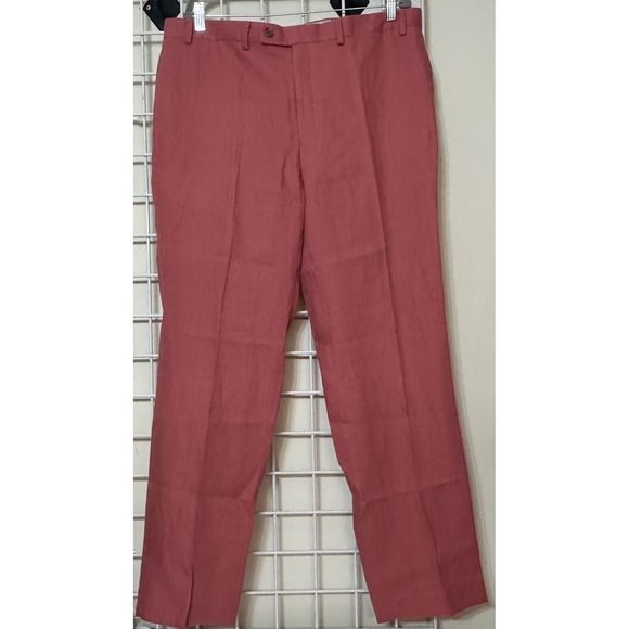 Lauren Ralph Lauren Men Flat Front Pants Red 100% Linen Size 38W(actual 37x 32L) - Picture 2 of 9